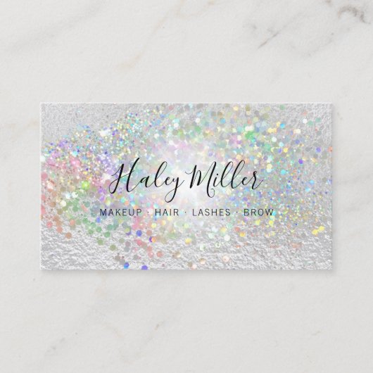 Elegant Faux Pearlescent Iridescent Glitter Visitekaartje (Voorkant)