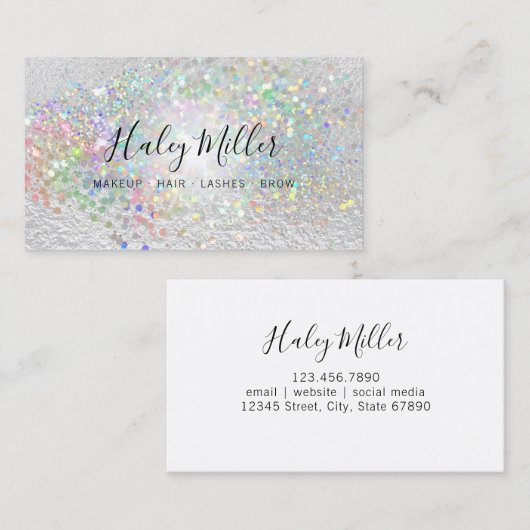 Elegant Faux Pearlescent Iridescent Glitter Visitekaartje (Voorkant / Achterkant)