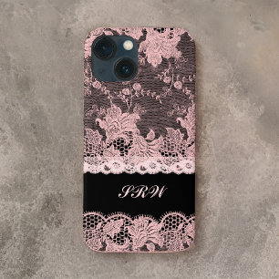 Elegant Faux Pink Lace en Black Case-Mate iPhone Case