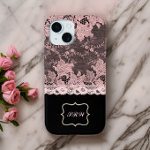 Elegant Faux Pink Lace en Black Case-Mate iPhone Case