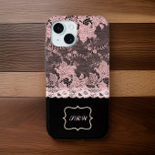 Elegant Faux Pink Lace en Black Case-Mate iPhone Case