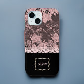 Elegant Faux Pink Lace en Black Case-Mate iPhone Case