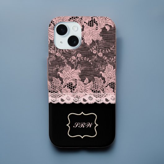Elegant Faux Pink Lace en Black Case-Mate iPhone Case
