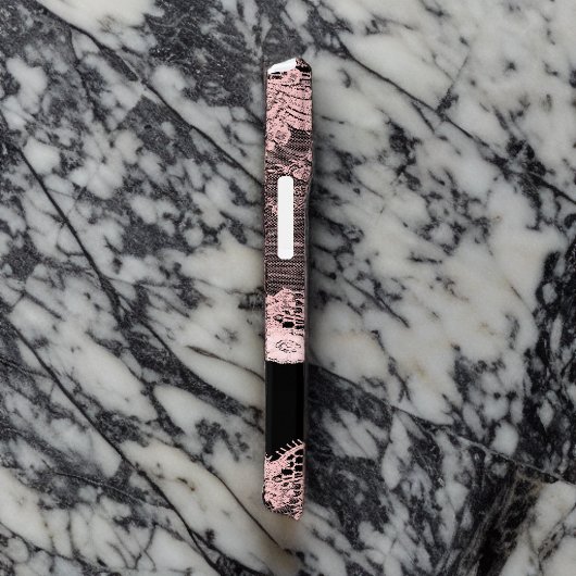 Elegant Faux Pink Lace en Black Case-Mate iPhone Case