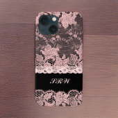 Elegant Faux Pink Lace en Black Case-Mate iPhone Case