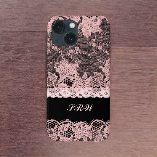 Elegant Faux Pink Lace en Black Case-Mate iPhone Case