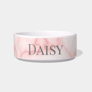 Elegant Faux PInk Marble met Pet Name Sjabloon Voerbakje