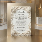 Elegant Faux Plaster Floral Relief Formal Wedding Informatiekaartje