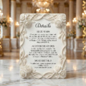 Elegant Faux Plaster Floral Relief Formal Wedding Informatiekaartje