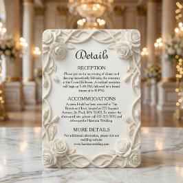 Elegant Faux Plaster Floral Relief Formal Wedding Informatiekaartje