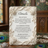 Elegant Faux Plaster Floral Relief Formal Wedding Informatiekaartje