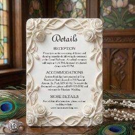 Elegant Faux Plaster Floral Relief Formal Wedding Informatiekaartje