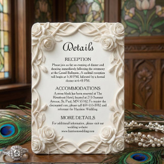 Elegant Faux Plaster Floral Relief Formal Wedding Informatiekaartje