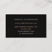 Elegant Faux Roos Gold Botanical op zwart Visitekaartje (Achterkant)