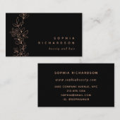 Elegant Faux Roos Gold Botanical op zwart Visitekaartje (Voorkant / Achterkant)