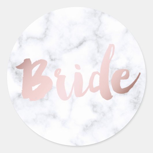 elegant faux roos Gold "bride" witte marmer Ronde Sticker (Voorkant)