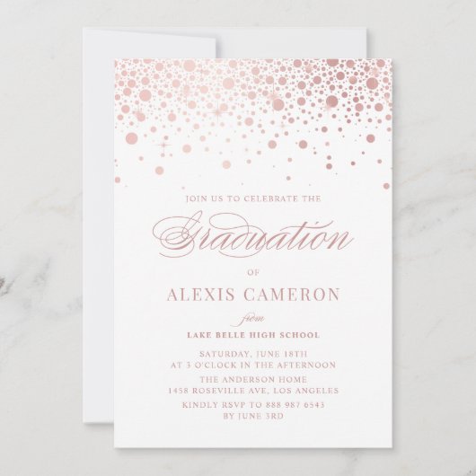 Elegant Faux Roos Gold Confetti Afstuderen Kaart (Voorkant)