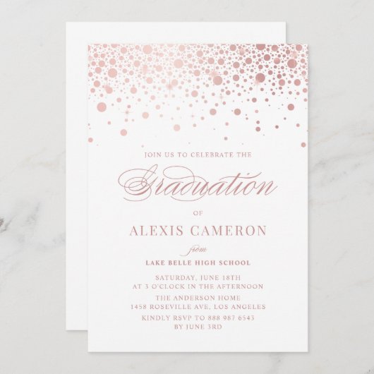 Elegant Faux Roos Gold Confetti Afstuderen Kaart (Voorkant / Achterkant)