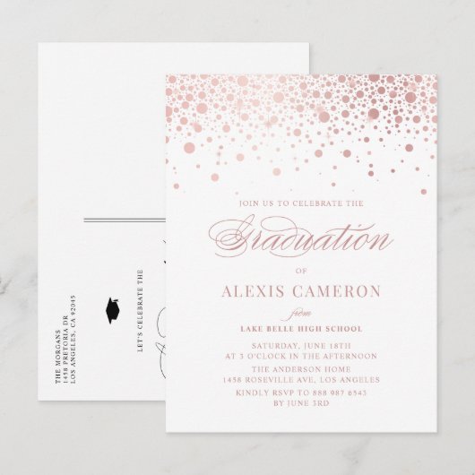 Elegant Faux Roos Gold Confetti Afstuderen Uitnodiging Briefkaart (Voorkant / Achterkant)