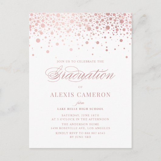 Elegant Faux Roos Gold Confetti Afstuderen Uitnodiging Briefkaart (Voorkant)