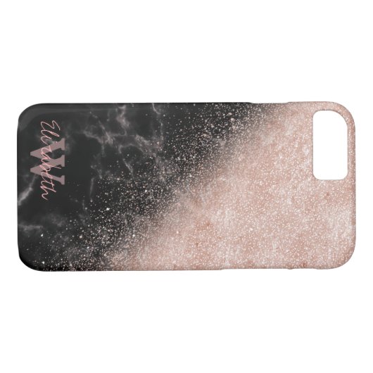 Elegant faux roos gold confetti black marble afbee Case-Mate iPhone case (Achterkant (Horizontaal))