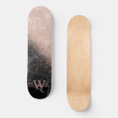 Elegant faux roos gold confetti black marble afbee skateboard (Voorkant)