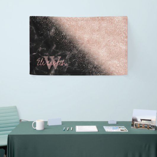 Elegant faux roos gold confetti black marble afbee spandoek (Beurs)