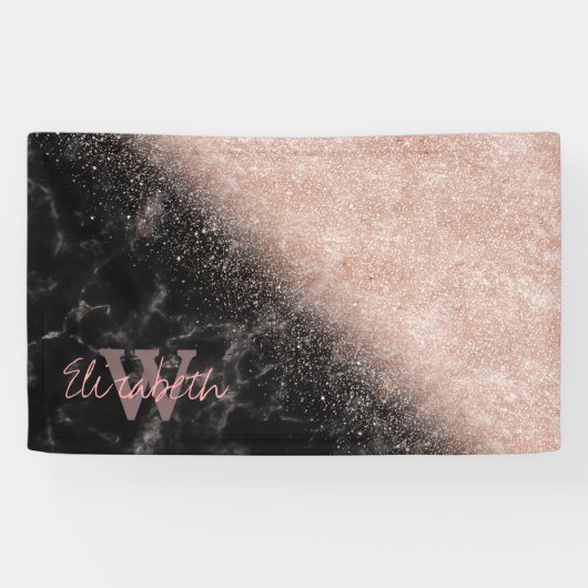 Elegant faux roos gold confetti black marble afbee spandoek (Horizontaal)