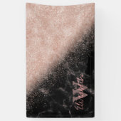 Elegant faux roos gold confetti black marble afbee spandoek (Verticaal)