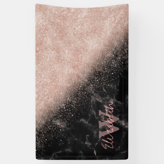 Elegant faux roos gold confetti black marble afbee spandoek (Verticaal)