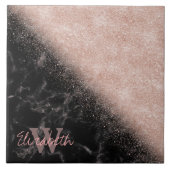 Elegant faux roos gold confetti black marble afbee tegeltje (Voorkant)