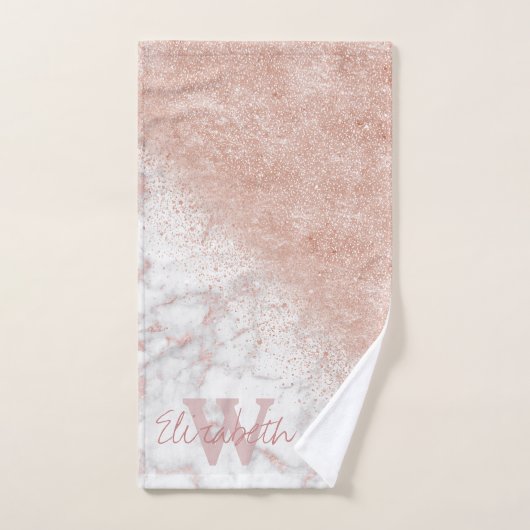 Elegant faux roos gold confetti white marble afbee bad handdoek (Handdoek)