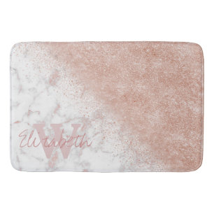 Elegant faux roos gold confetti white marble afbee badmat