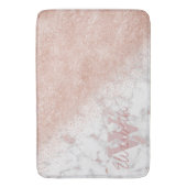 Elegant faux roos gold confetti white marble afbee badmat (Voorkant Verticaal)