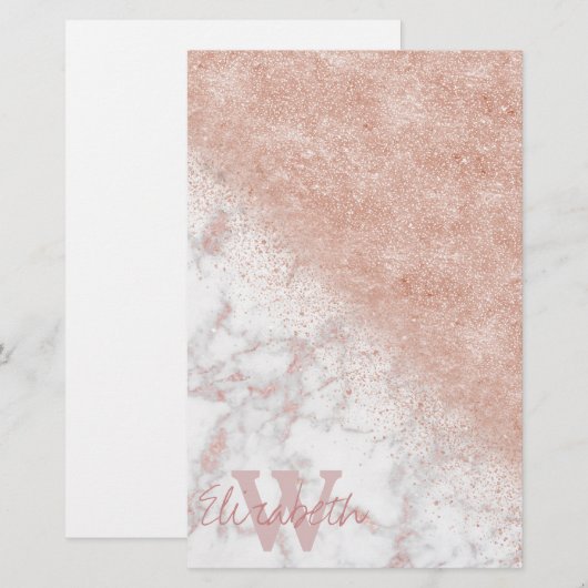 Elegant faux roos gold confetti white marble afbee briefpapier (Voorkant / Achterkant)
