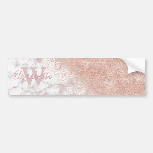 Elegant faux roos gold confetti white marble afbee bumpersticker (Voorkant)