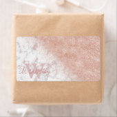 Elegant faux roos gold confetti white marble afbee etiket (Insitu)