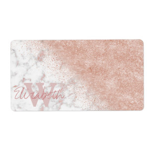 Elegant faux roos gold confetti white marble afbee etiket