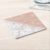 Elegant faux roos gold confetti white marble afbee kartonnen onderzetters (Schuin)