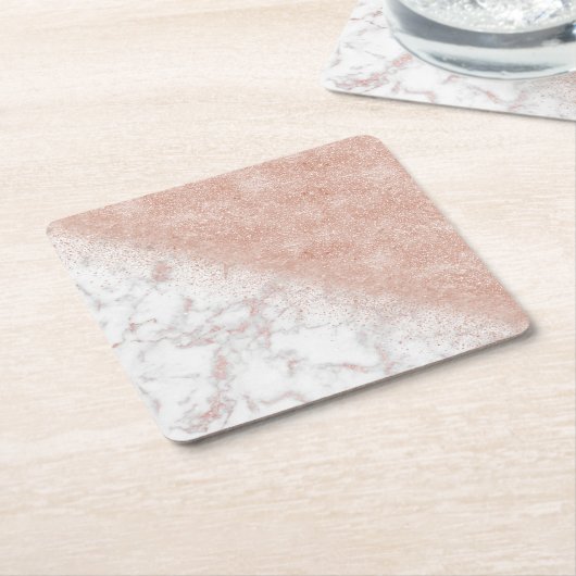 Elegant faux roos gold confetti white marble afbee kartonnen onderzetters (Schuin)