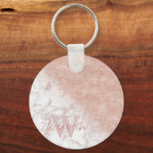 Elegant faux roos gold confetti white marble afbee sleutelhanger (Voorkant)