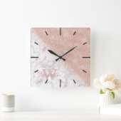 Elegant faux roos gold confetti white marble afbee vierkante klok (Huis)