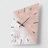 Elegant faux roos gold confetti white marble afbee vierkante klok (Hoek)