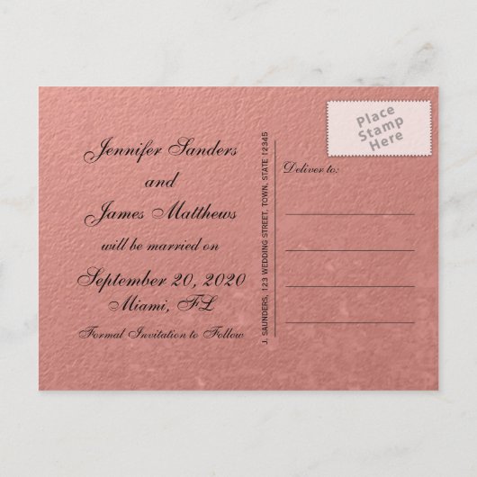Elegant Faux Roos Gold Folie Save the Date Aankondigingskaart (Achterkant)
