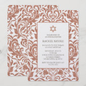 Elegant Faux Roos Gold Glitter Damask Bat Mitzvah Kaart (Voorkant / Achterkant)