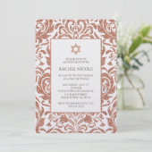 Elegant Faux Roos Gold Glitter Damask Bat Mitzvah Kaart (Staand voorkant)