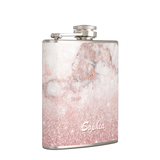 Elegant Faux Roos Gold Glitter White Marble Ombre Heupfles (Rechts)