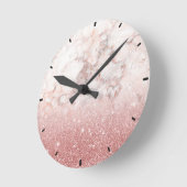 Elegant Faux Roos Gold Glitter White Marble Ombre Ronde Klok (Hoek)