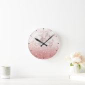 Elegant Faux Roos Gold Glitter White Marble Ombre Ronde Klok (Huis)