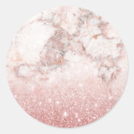 Elegant Faux Roos Gold Glitter White Marble Ombre Ronde Sticker